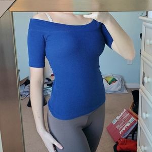 Royal blue off the shoulder shirt